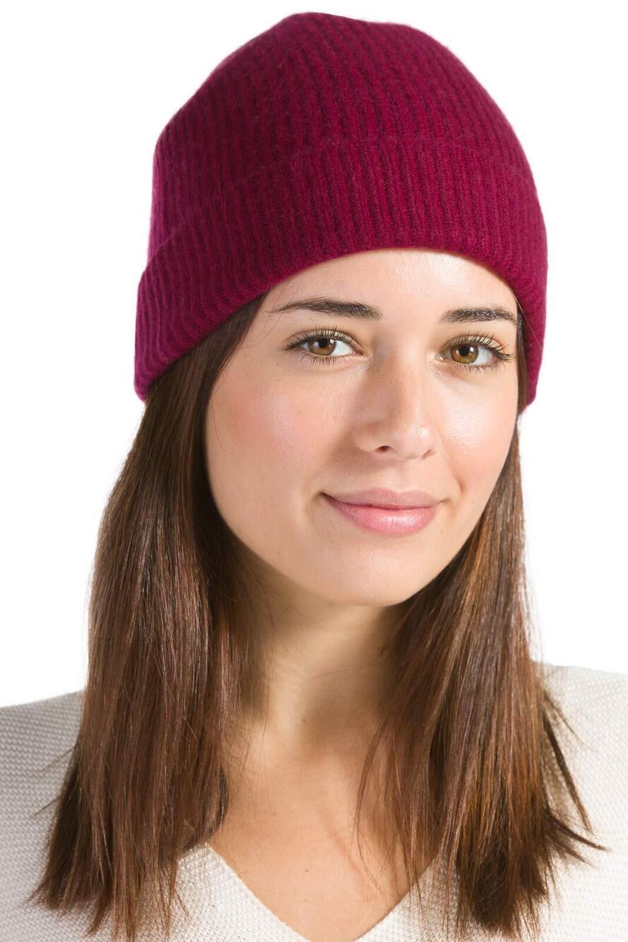 4283 100% Cashmere Cuffed Beanie Cabernet
